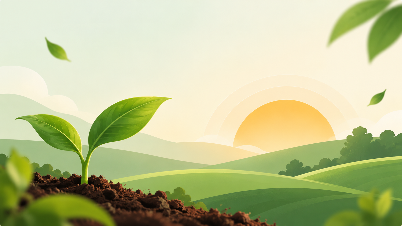 A young seedling growing in rich soil beneath a warm sunrise
